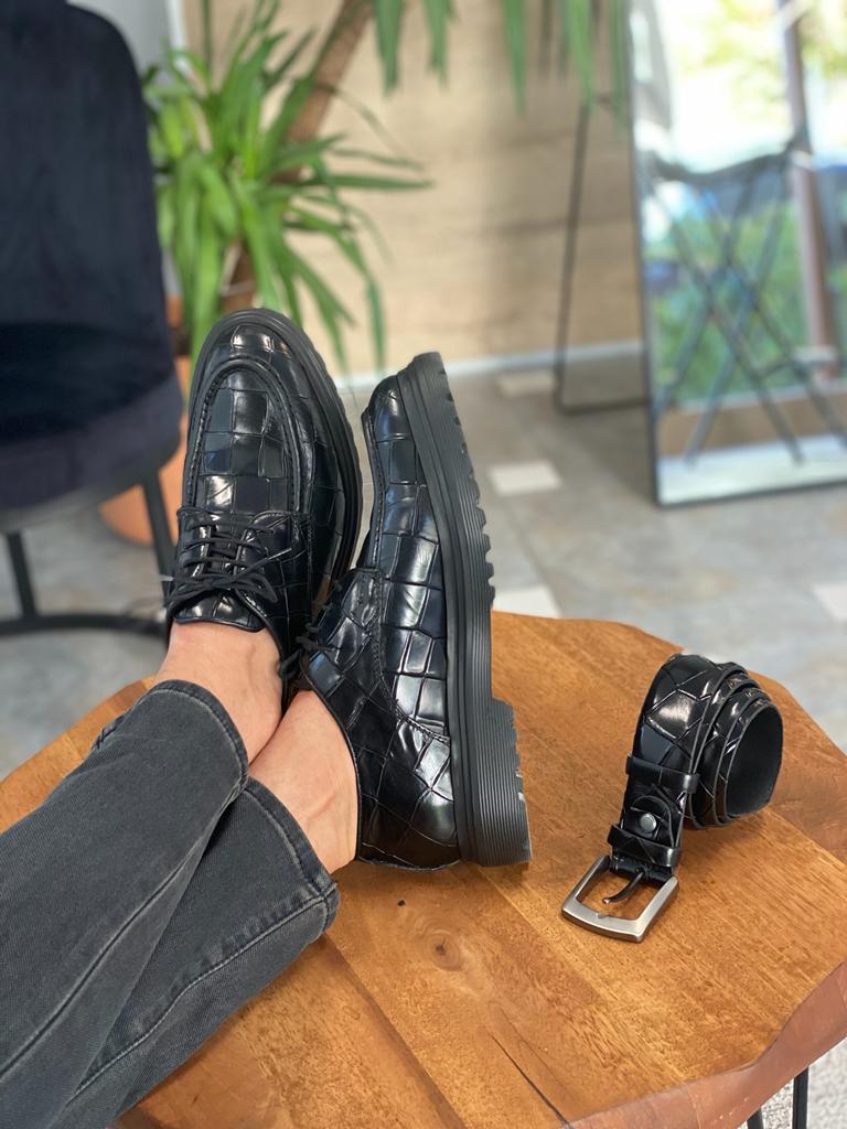 Black Croc Derby Chunky