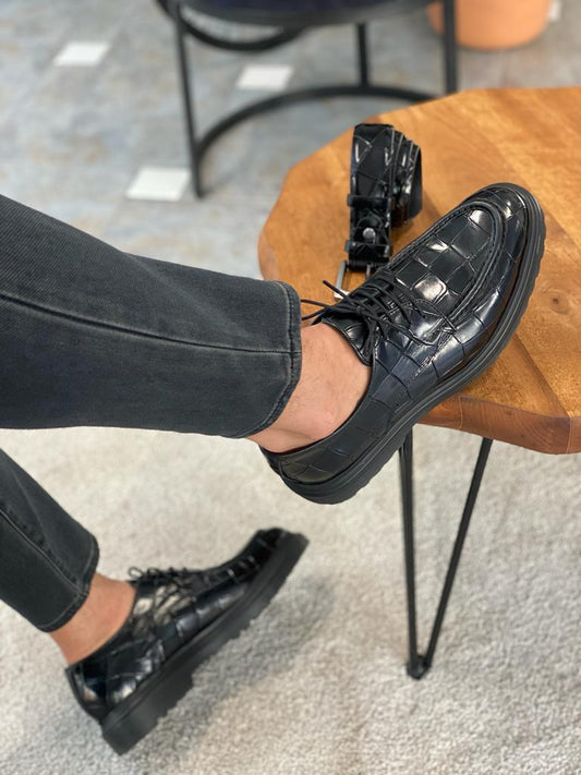 Black Croc Derby Chunky