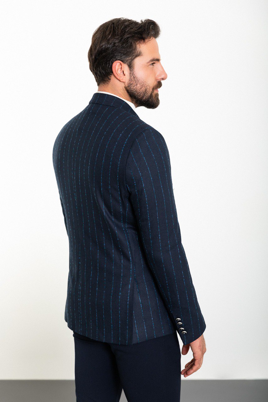 Navy Blue Double Breast Slim Fit Blazer MB-024
