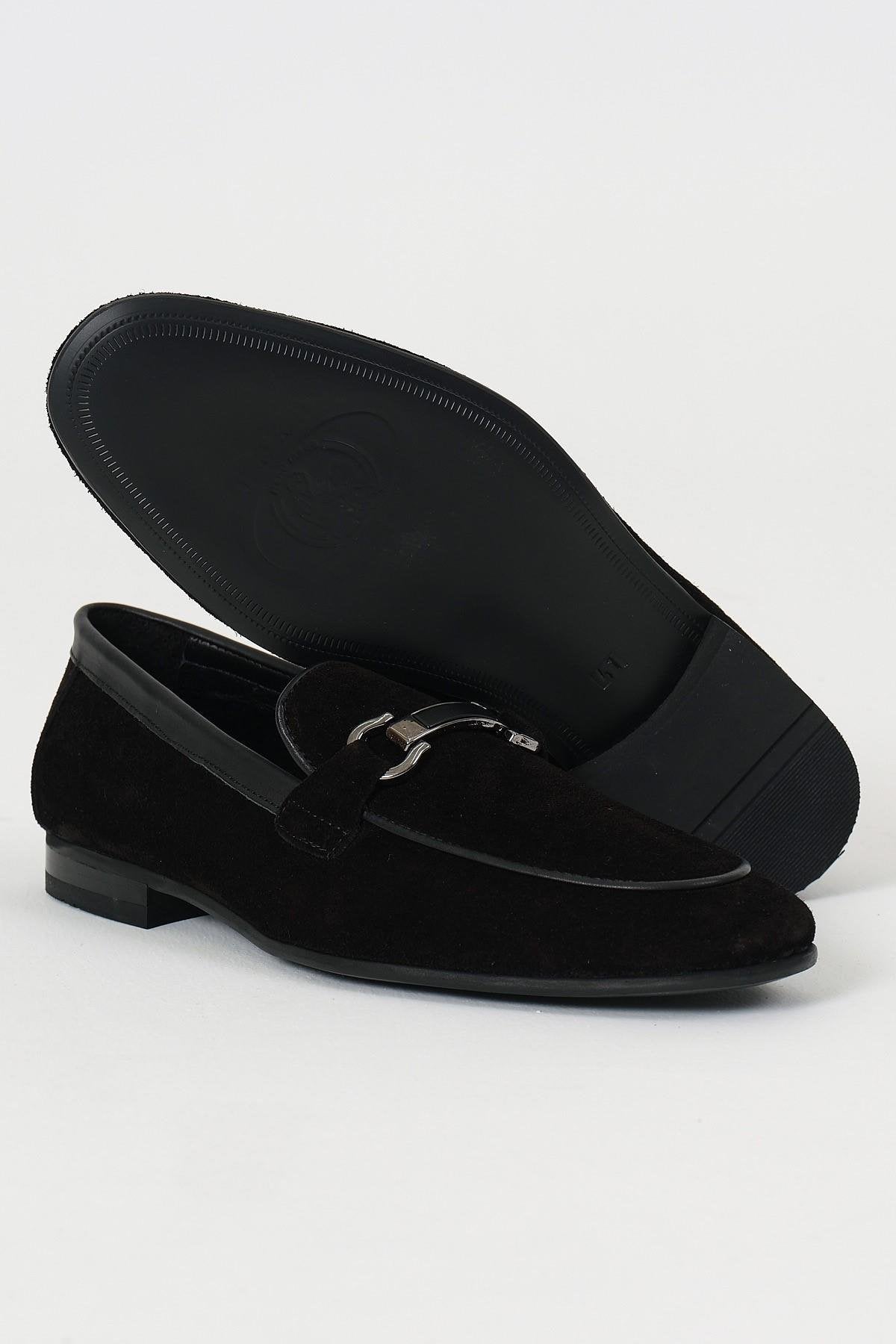 Black Suede Buckle Loafer
