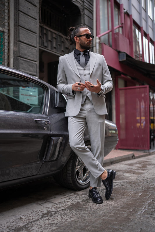 Grey Linen Slim Fit Suit
