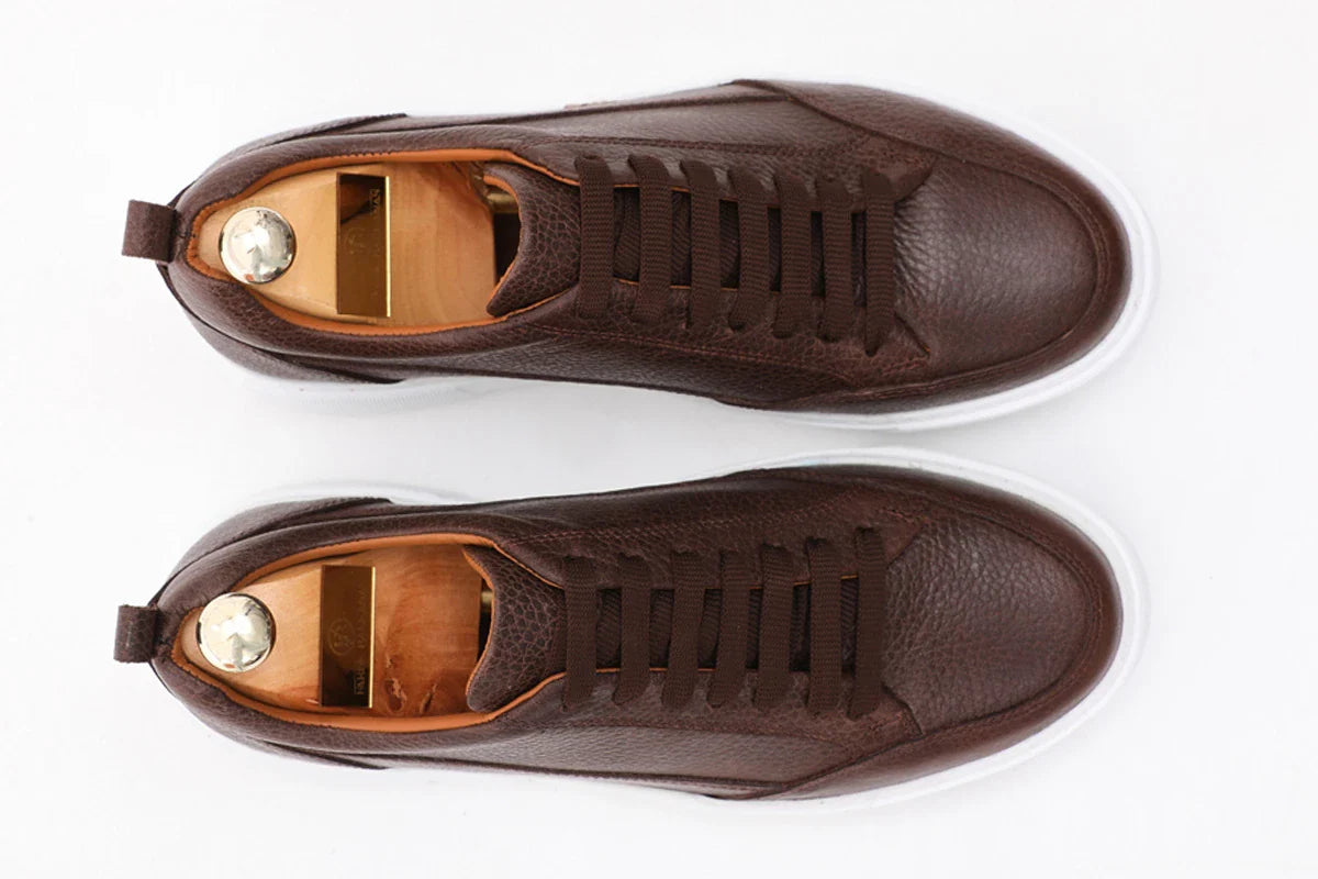 Brown Milled Leather Sneakers