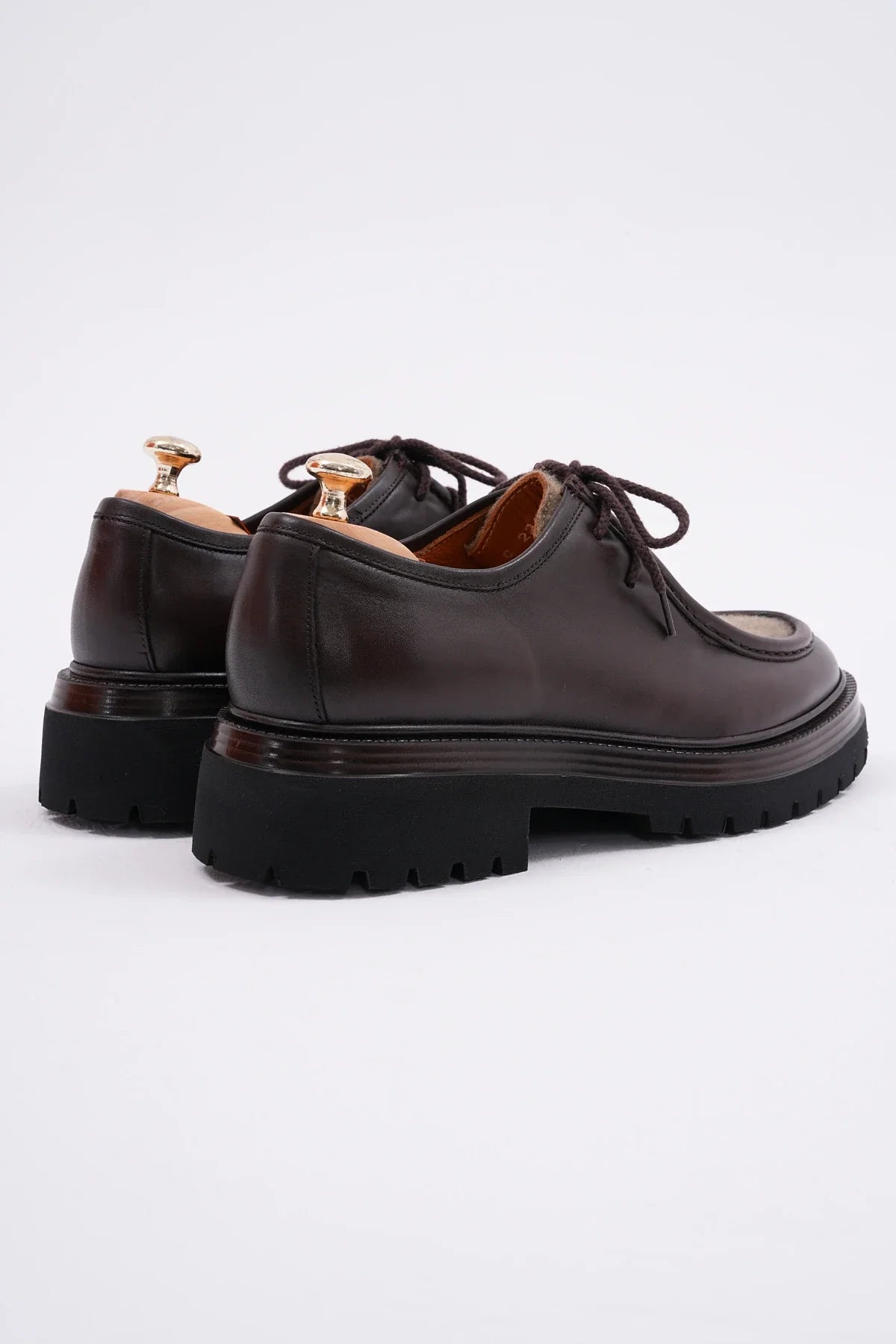 Brown Genuine Leather Felt Detailed Shoes