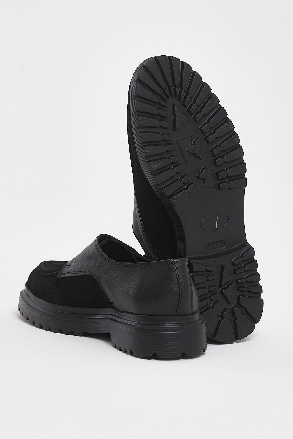 Black Suede Monk Strap Chunky