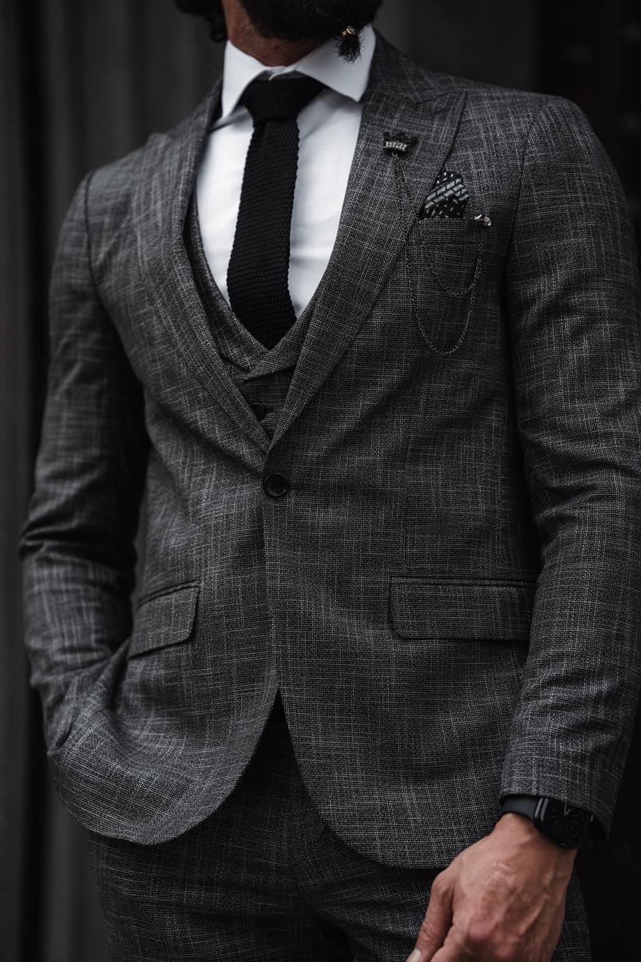 Men's Self Patterned Slim Fit Suit