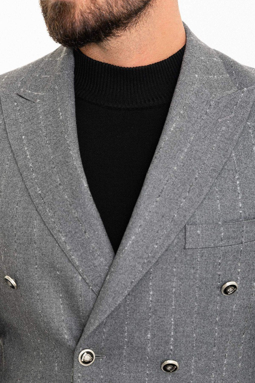 Grey Double Breast Slim Fit Blazer MB-025