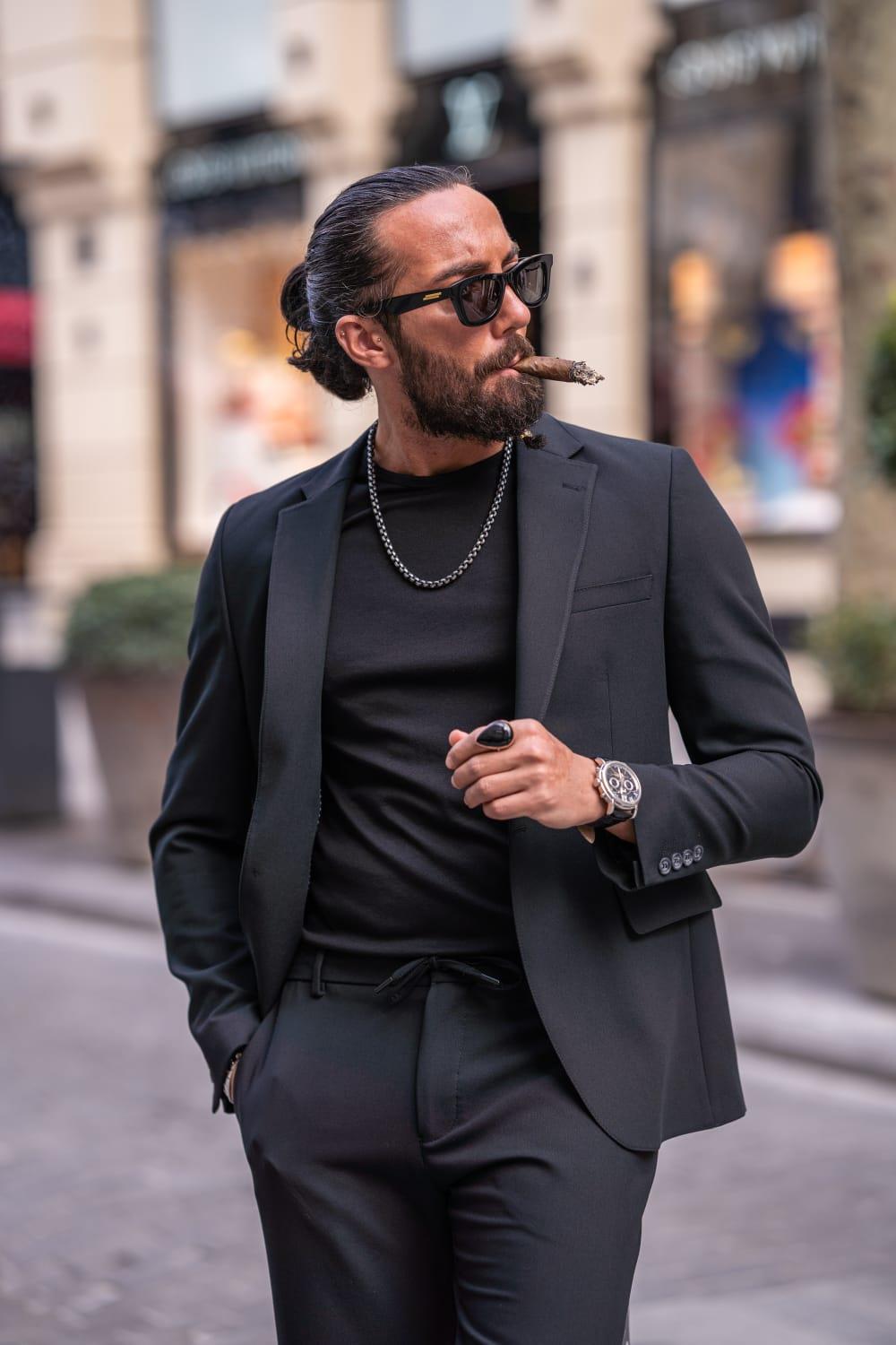 Black Mono Collar Men's Suits