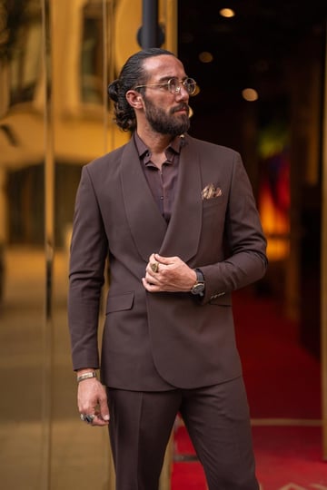 Special Design Wide Collar Single Button Slim Fit brown Suit