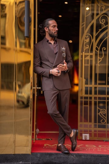 Special Design Wide Collar Single Button Slim Fit brown Suit