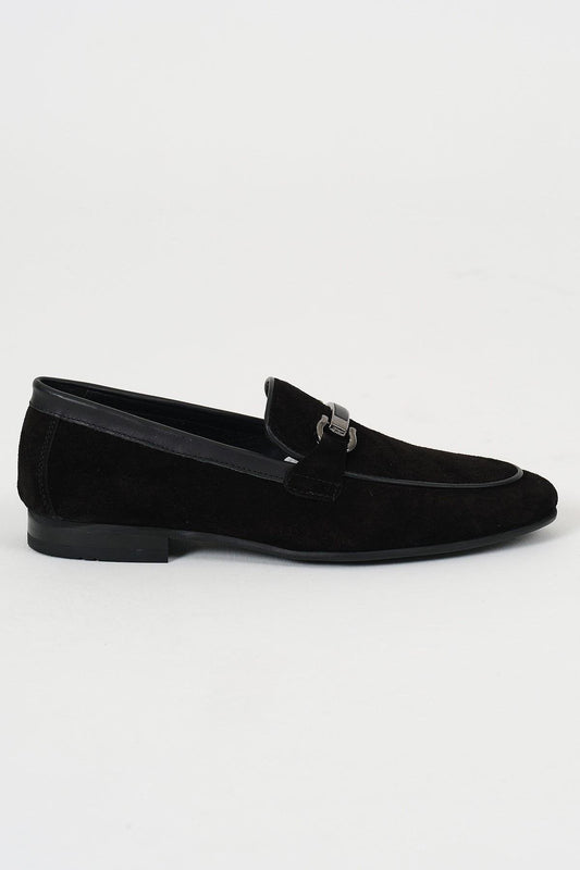 Black Suede Buckle Loafer