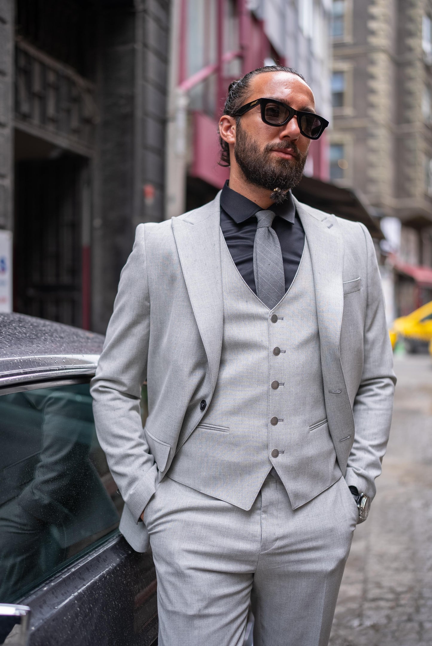 Grey Linen Slim Fit Suit