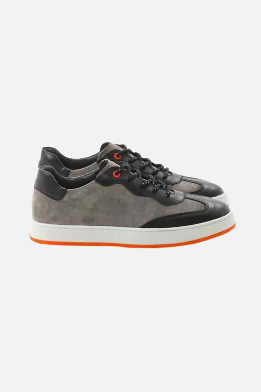 Grey Calf And Black Suede Sneakers