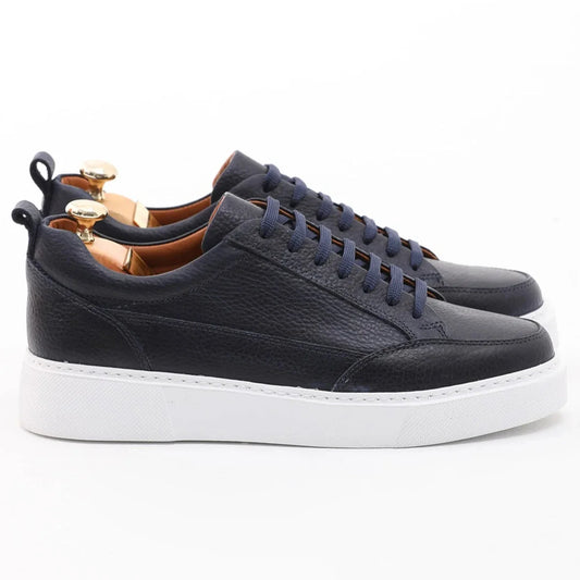 Blue Milled Leather Sneakers