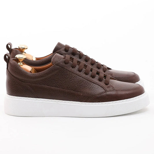 Brown Milled Leather Sneakers