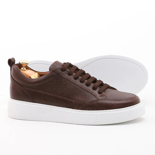 Brown Milled Leather Sneakers