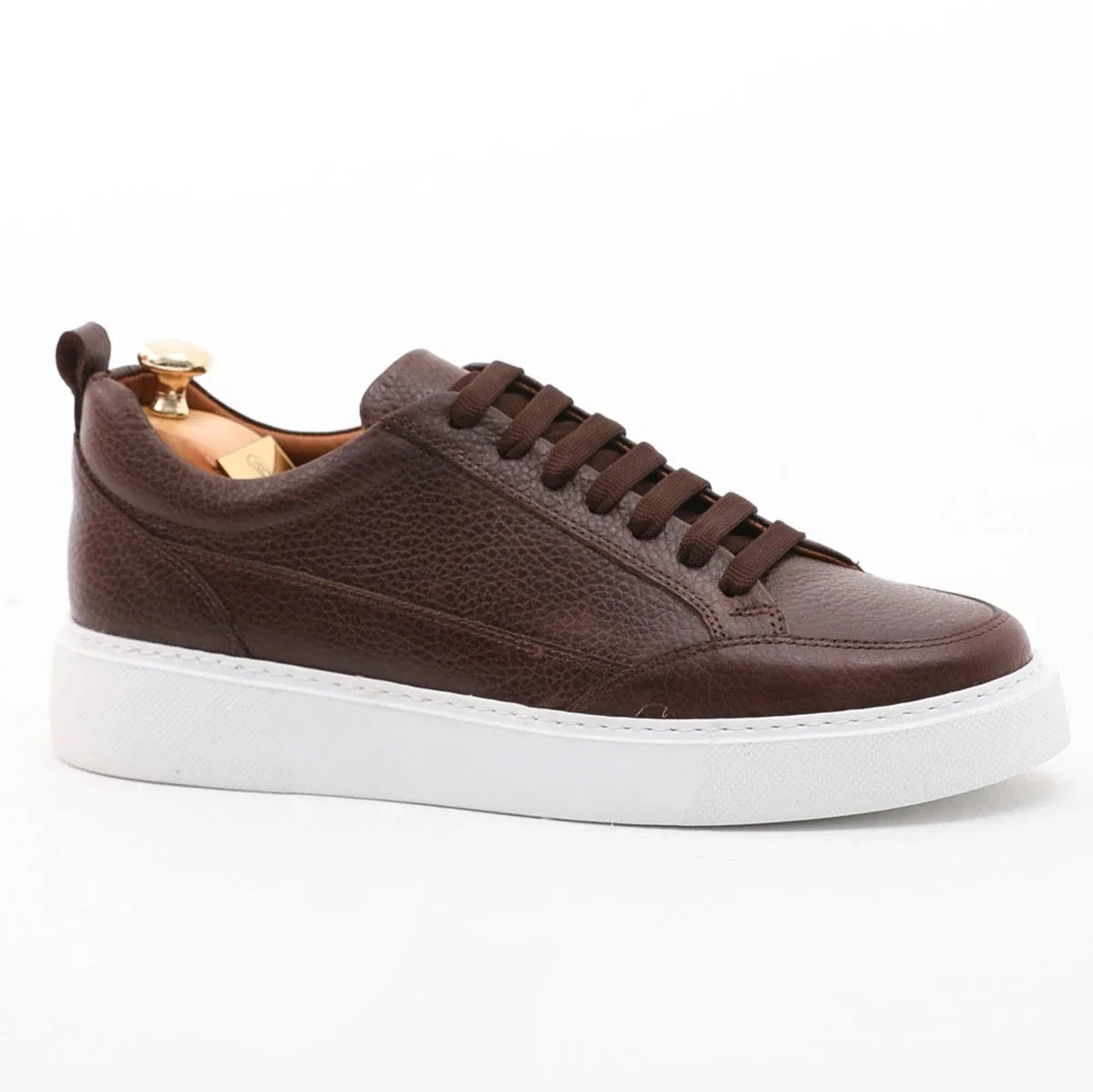 Brown Milled Leather Sneakers