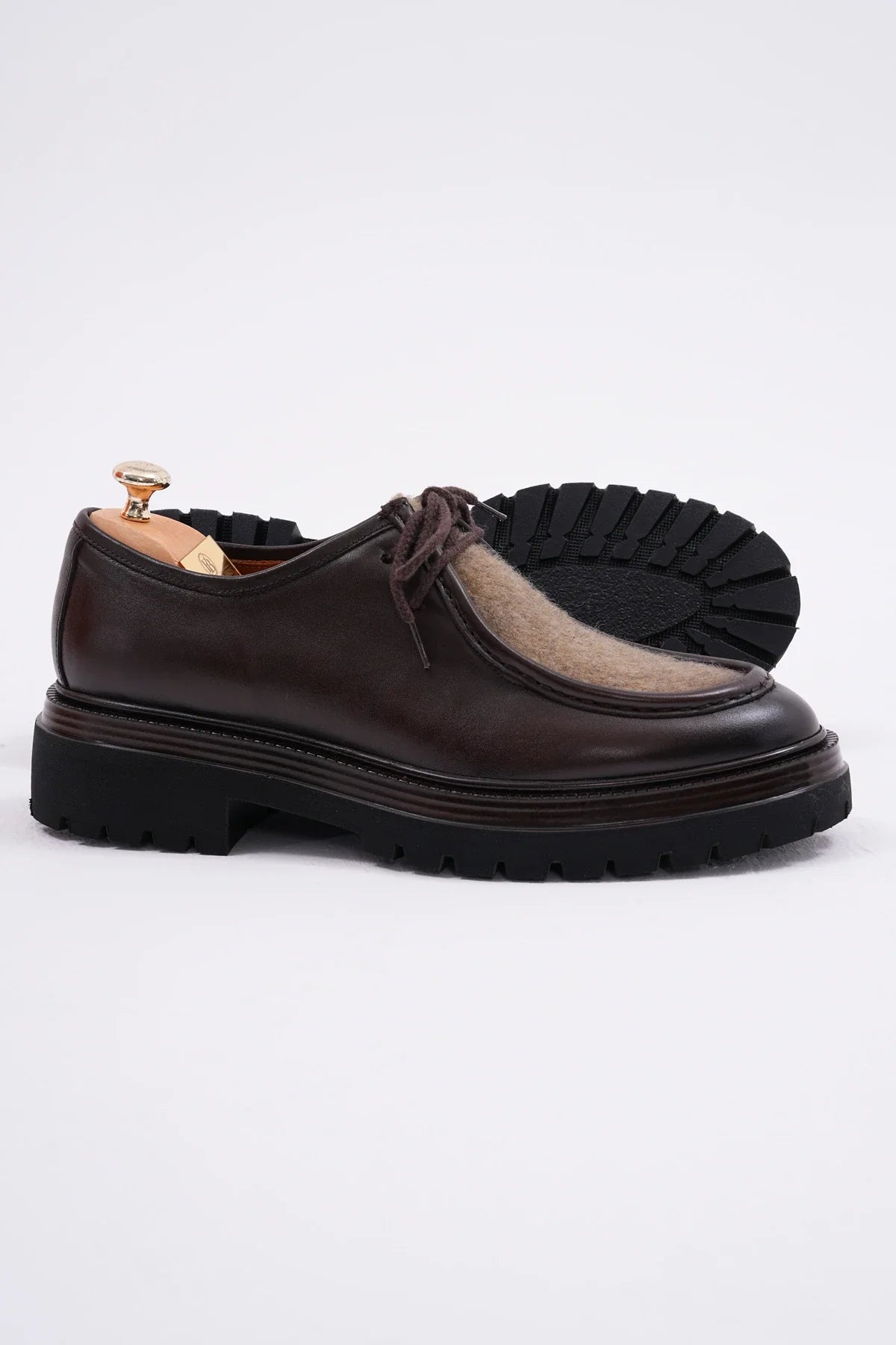 Brown Genuine Leather Felt Detailed Shoes