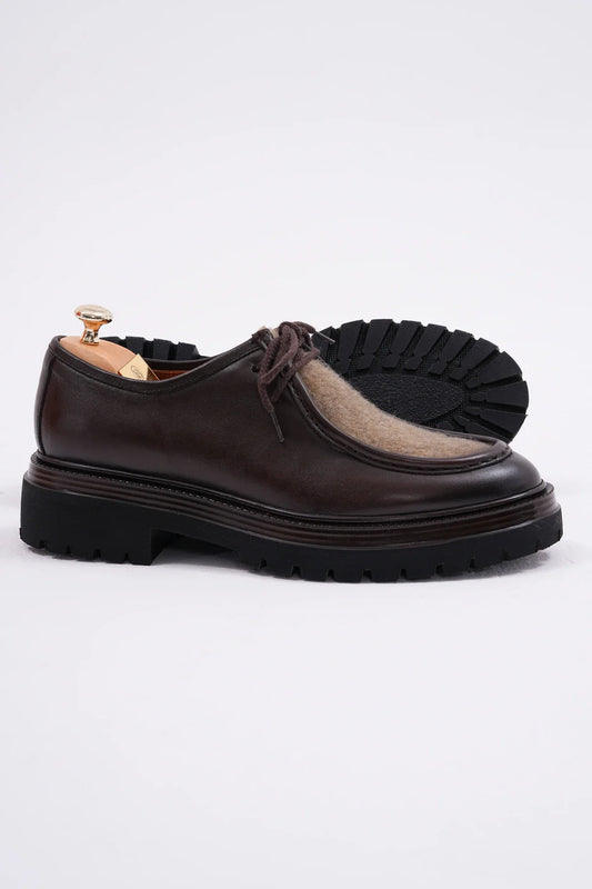 Brown Genuine Leather Felt Detailed Shoes