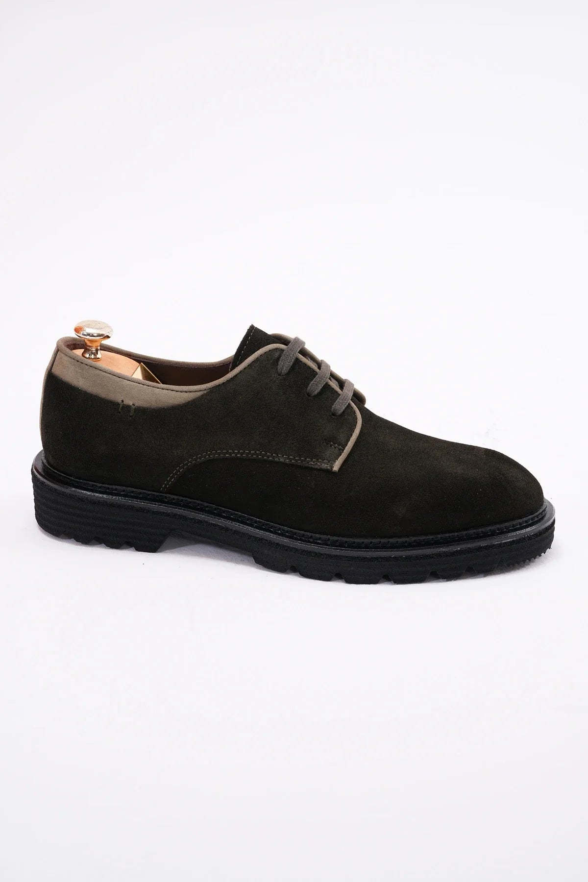 Khaki Suede Derby Chunky Shoes